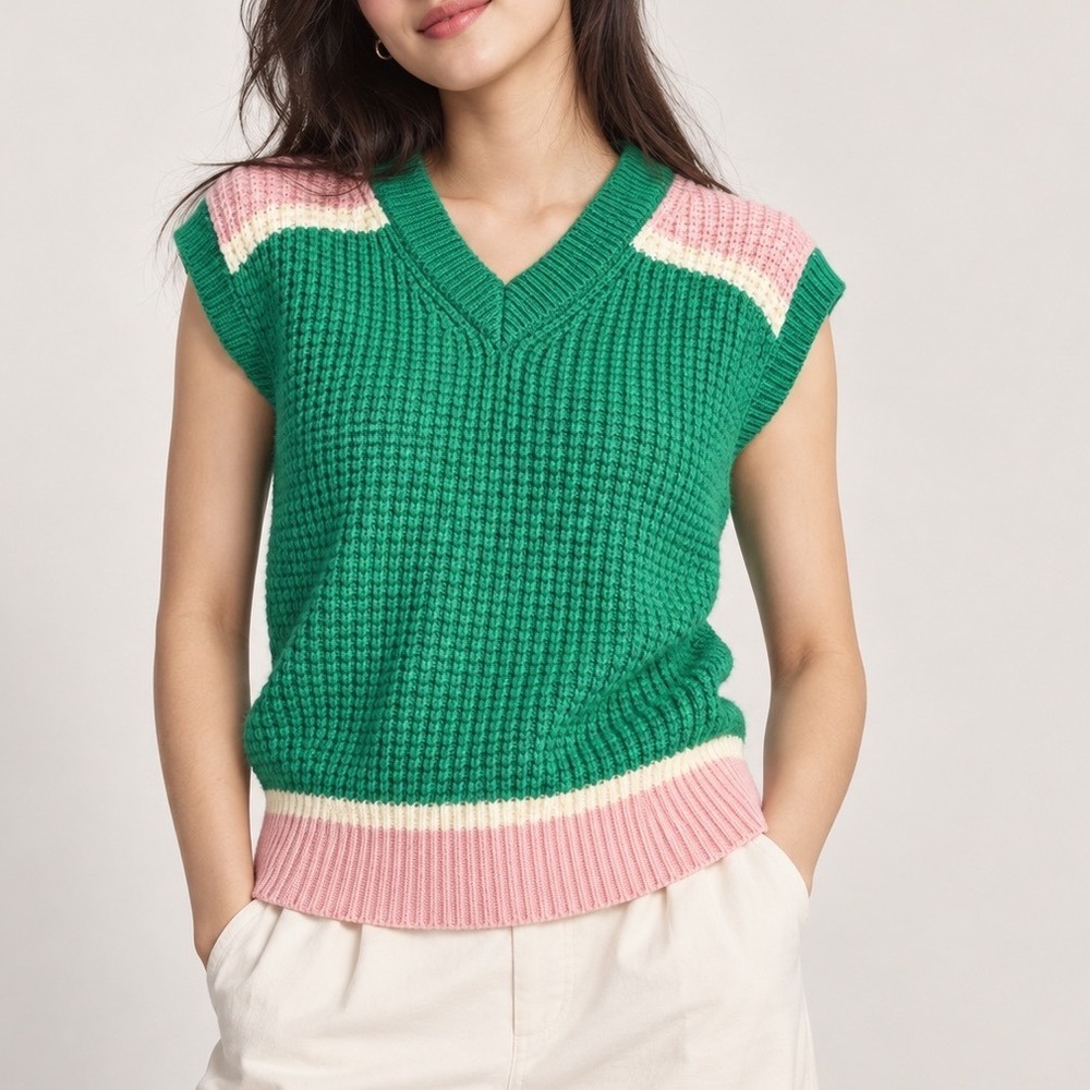 Marni x Uniqlo Green Pink Colorblock Wool Blend Sweater Vest Small Preppy New